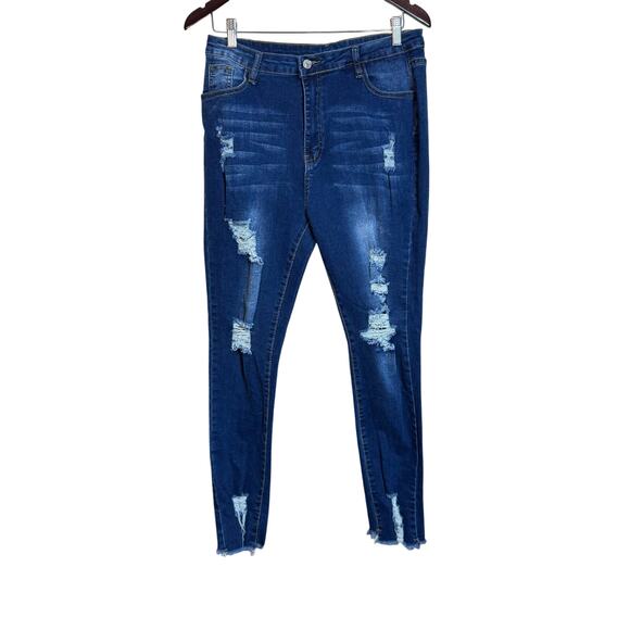 Women's Rocker Size XL Dark Blue Distressed Skinny Jeggings - Picture 1 of 8
